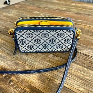 Monogram Tory Burch crossbody with yellow highlights